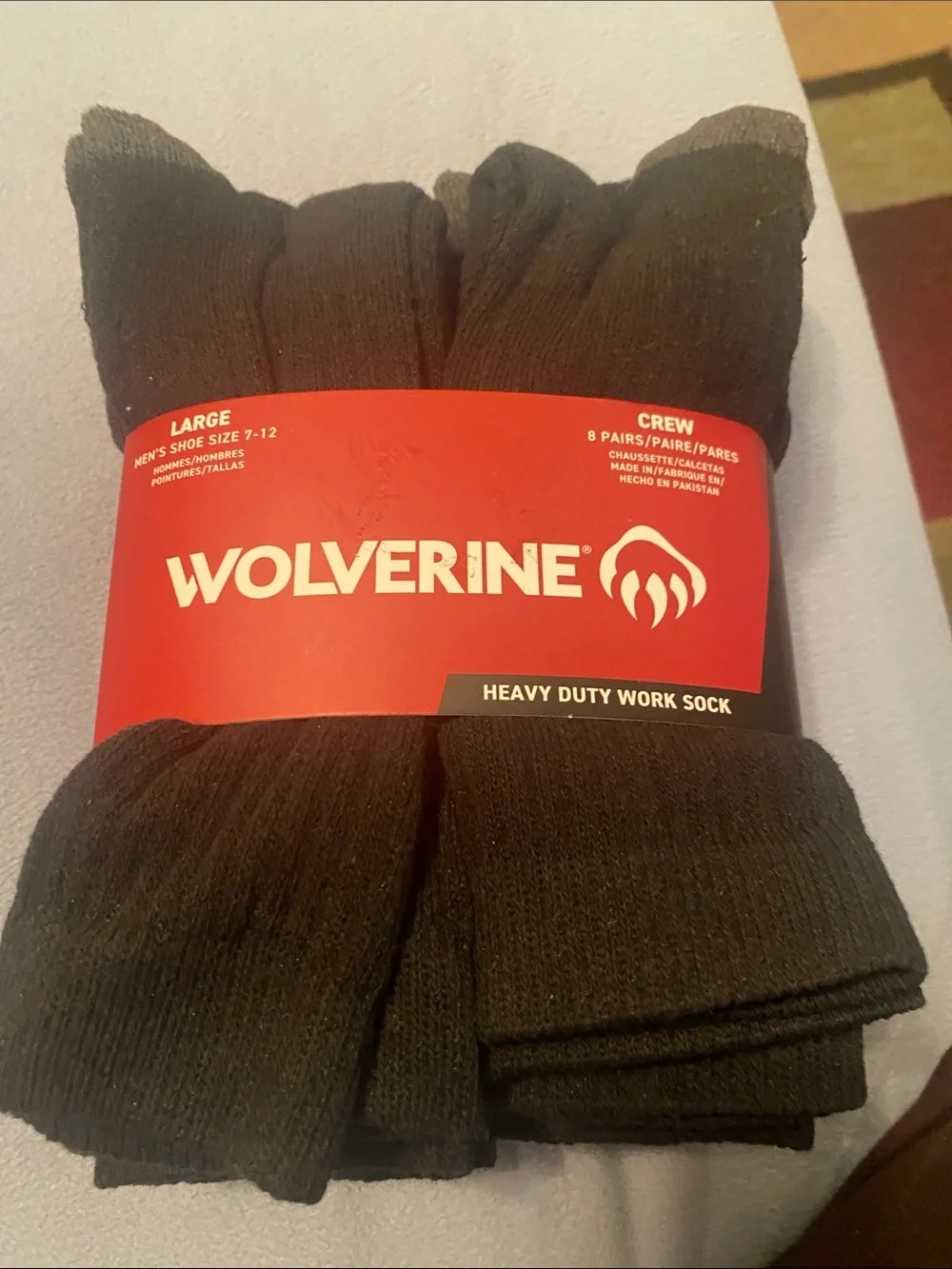 Wolverine Black Crew Heavy Duty Work Socks - 8 Pack
